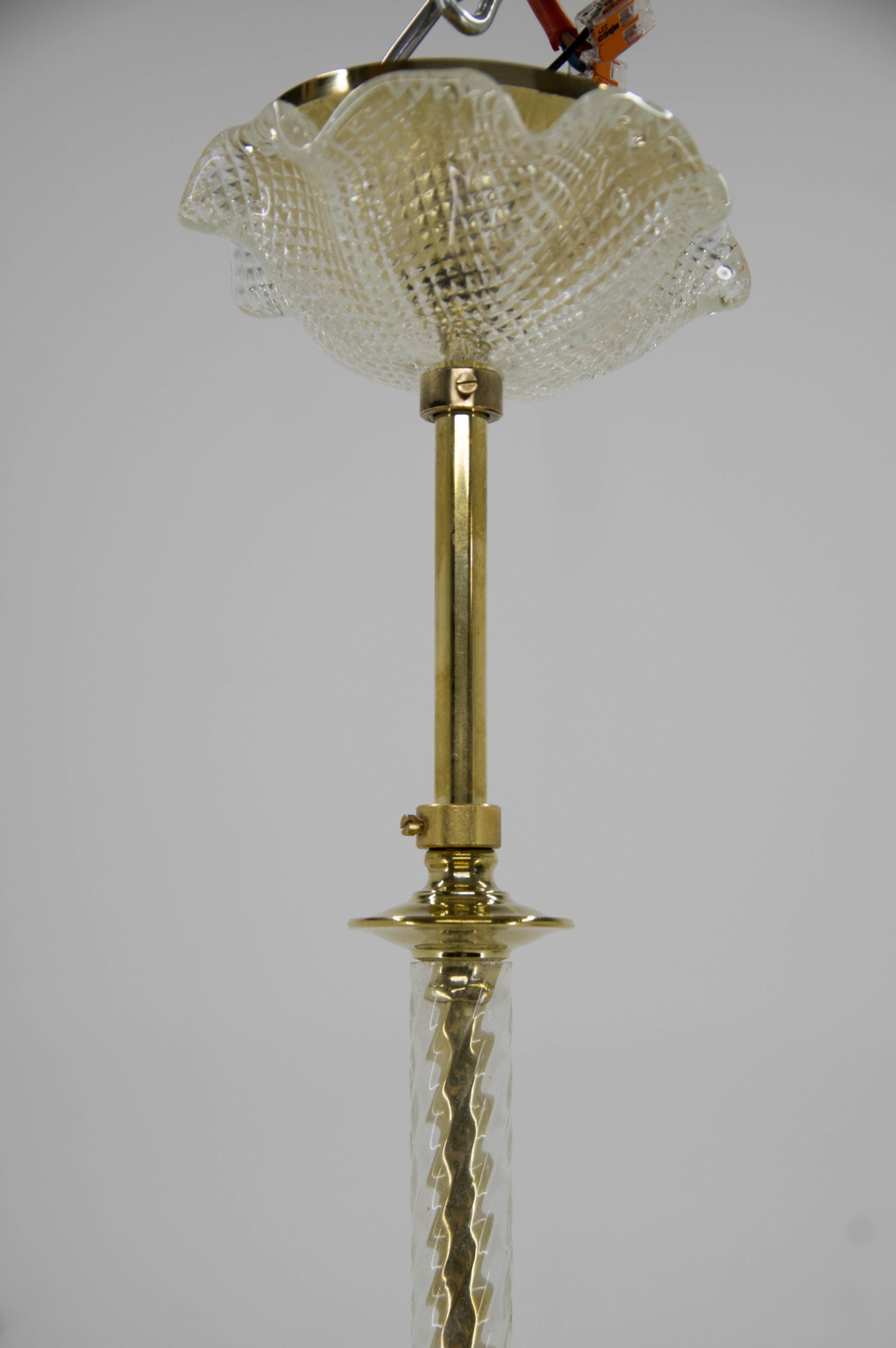 Glass and brass pendant, italy, 1970s