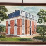 Old Oil Painting Canvas Manor Castle Holiday Home 87x62cm