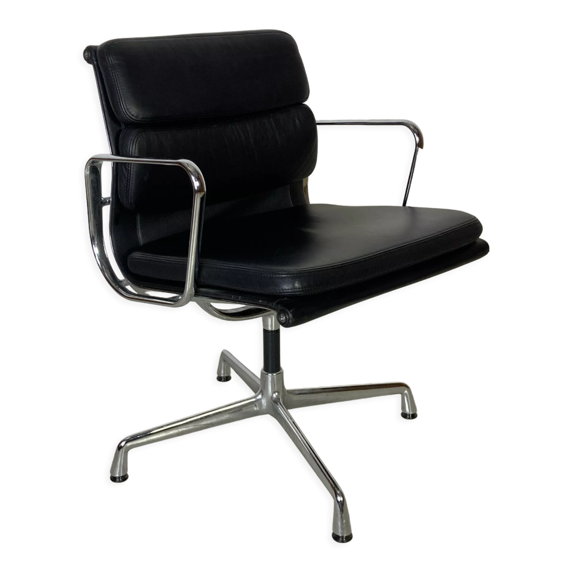Eames black leather Soft Pad Group chair made by Vitra for Herman Miller