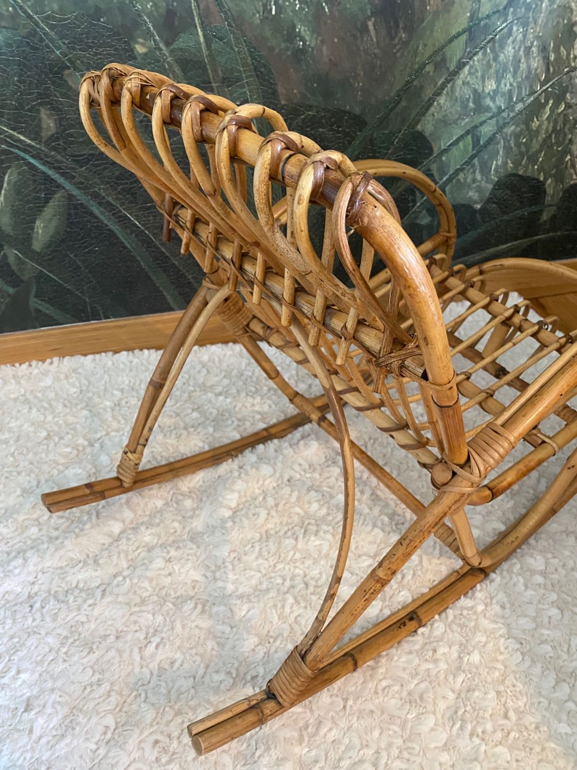 Rocking chair, vintage children's rocking chair, bamboo rattan armchair