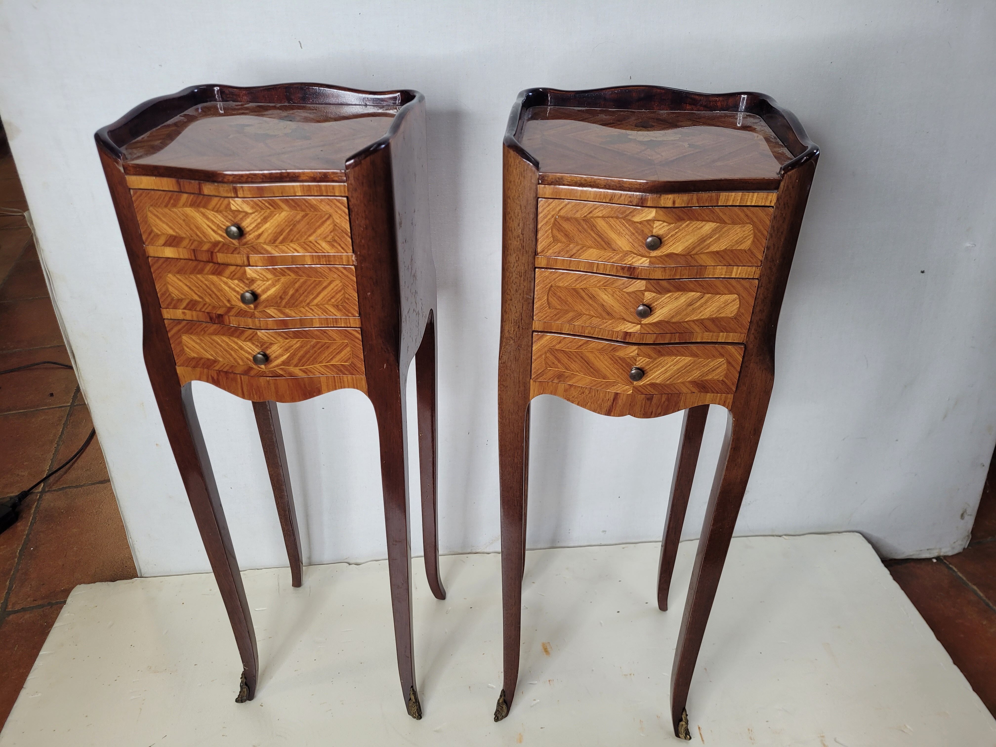 Pair of Louis XV style bedside tables in marquetry