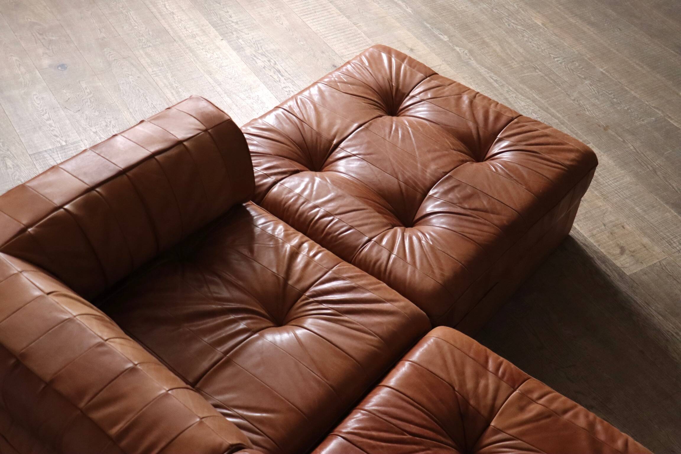 De Sede DS 88 Modular Sofa In Cognac Patchwork Leather, Switzerland 1970s