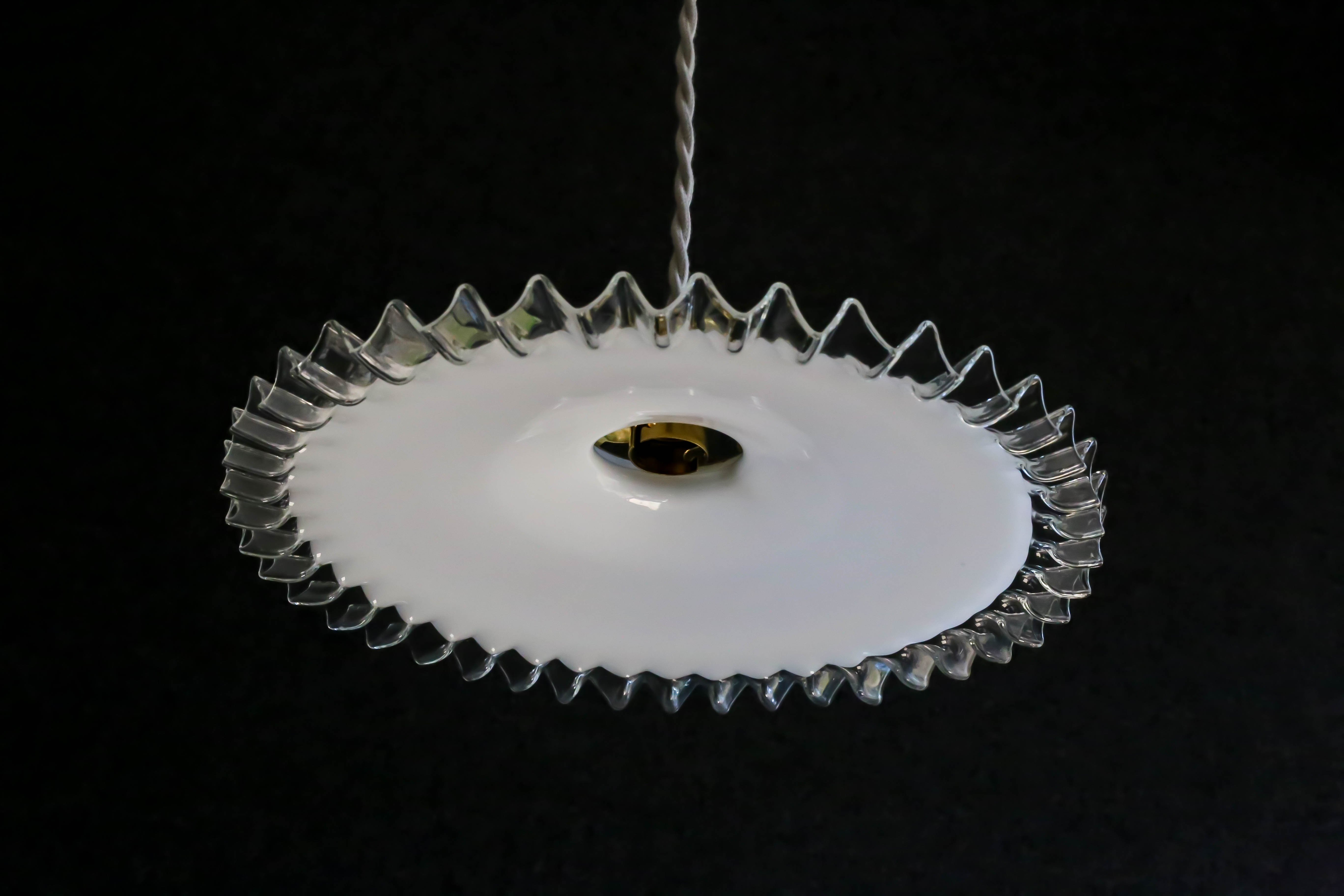 Old white opaline pendant lamp delivered with new cable and new socket