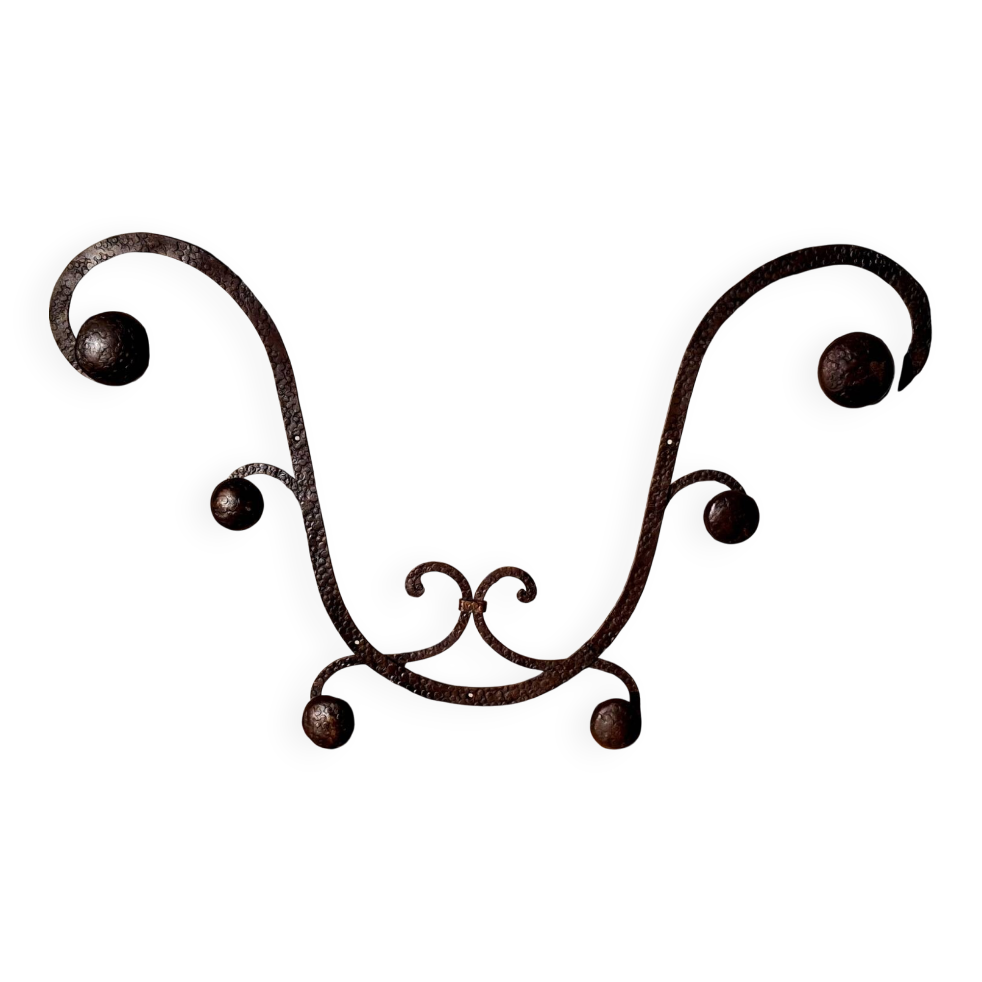 Wall coat rack, lyre shape, wrought iron, Art Deco style