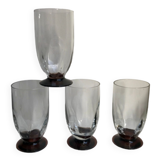 lot de 4 petits verres / flûtes à pieds violets art déco années 30