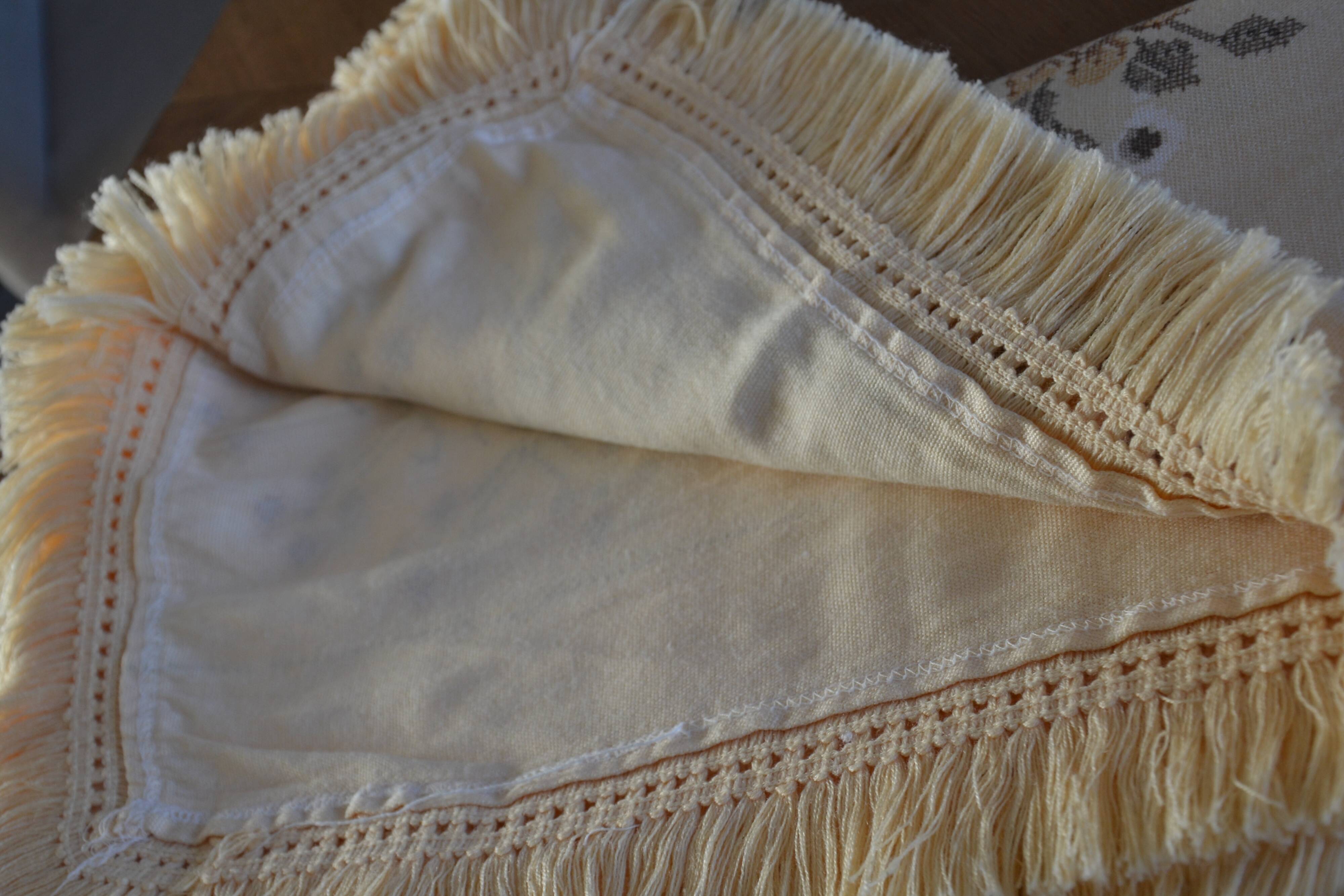 old cotton/linen tablecloth with fringes