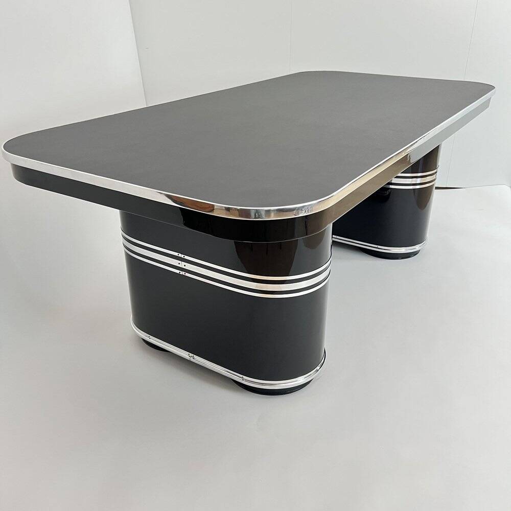 New York Desk in Black Lacquered Metal & Linoleum from Mauser, Germany, 1950