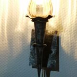 Metal wall lamp and amber glass vintage