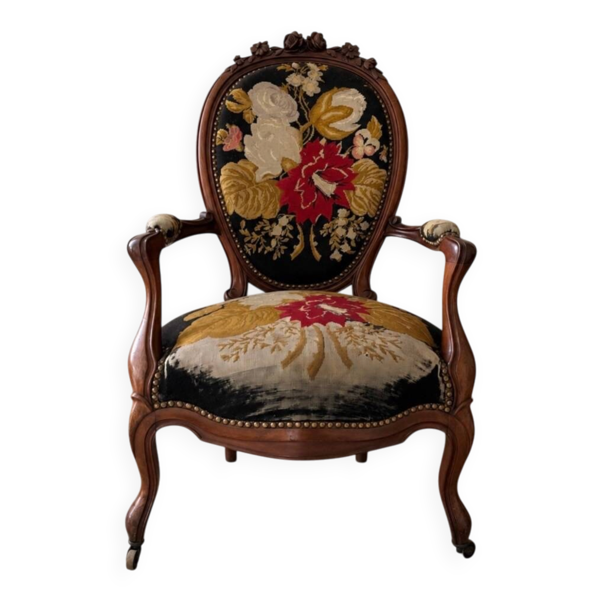 Louis XV armchair with floral upholstery