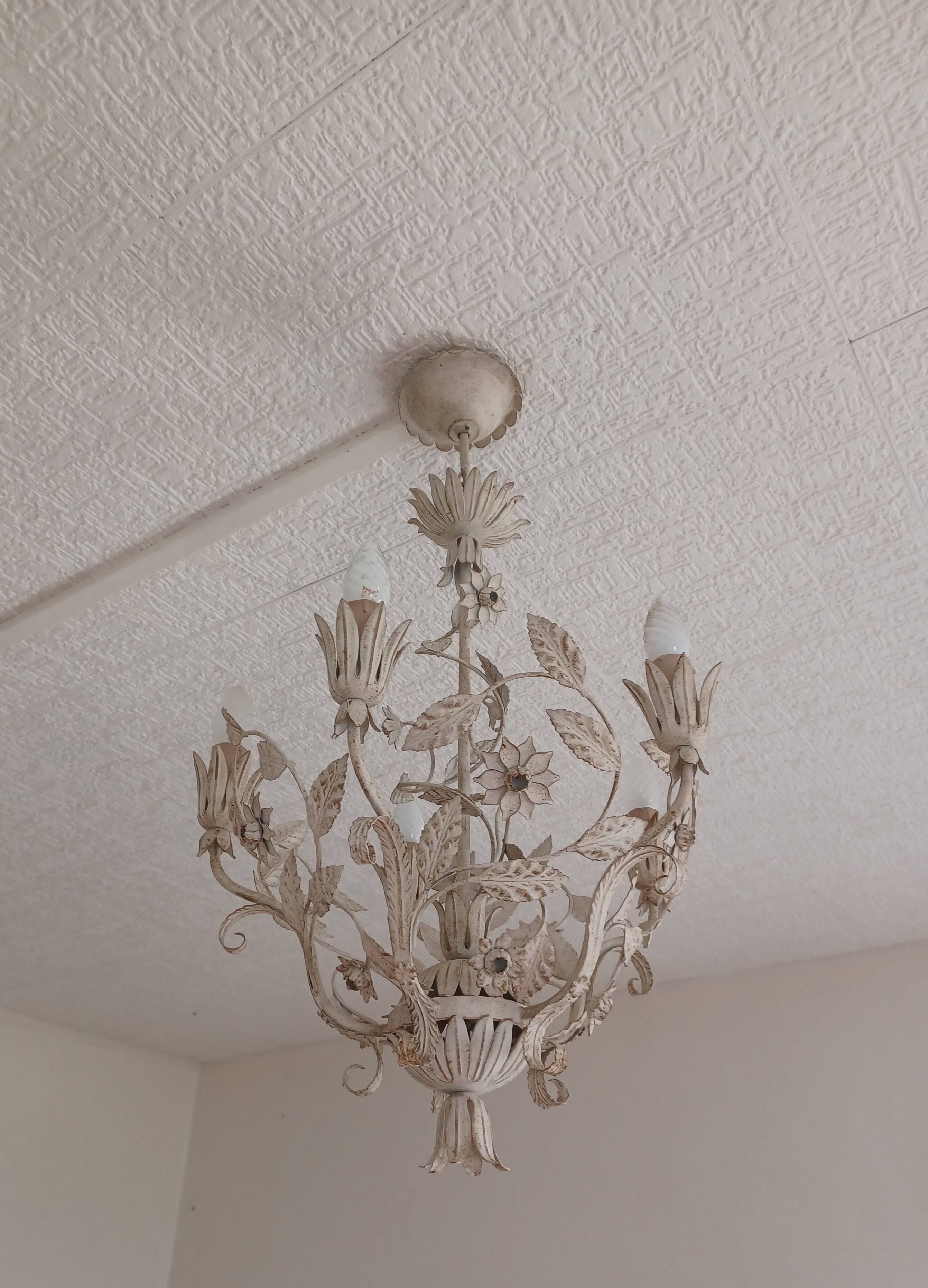 Wrought iron chandelier - Floral decor - Italy - 1950