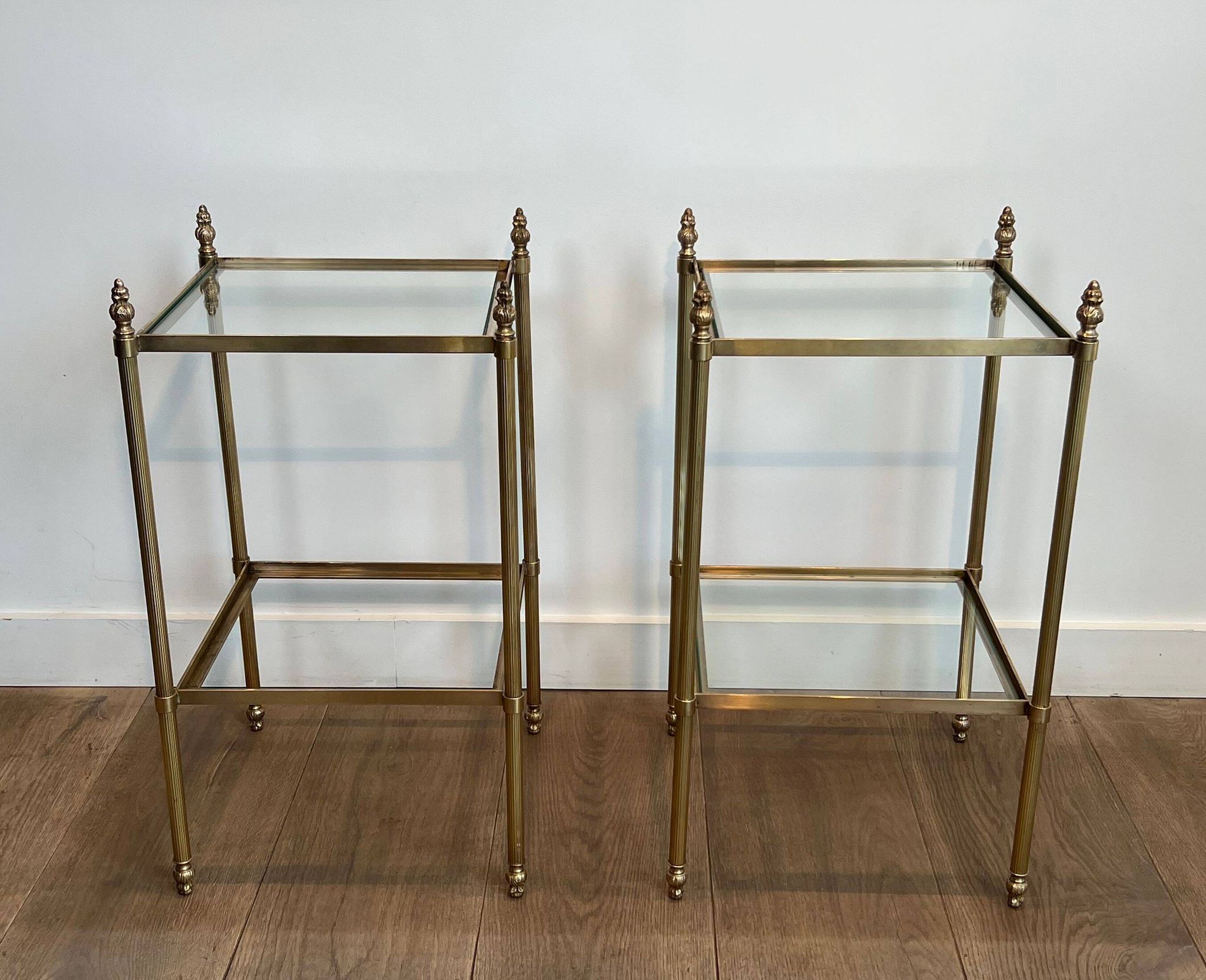 Pair of brass side tables attributed to Maison Jansen