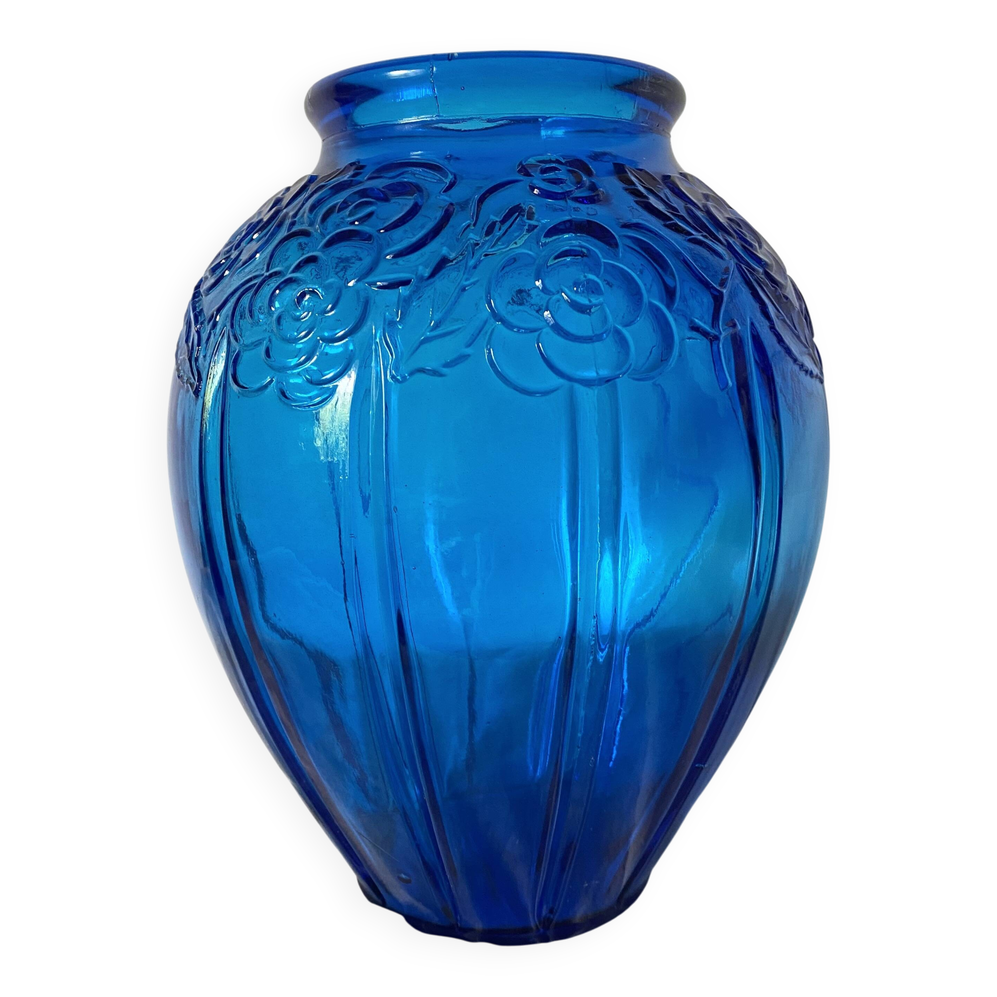 Grand vase art déco bleu cobalt