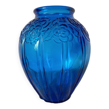 Large cobalt blue art deco vase