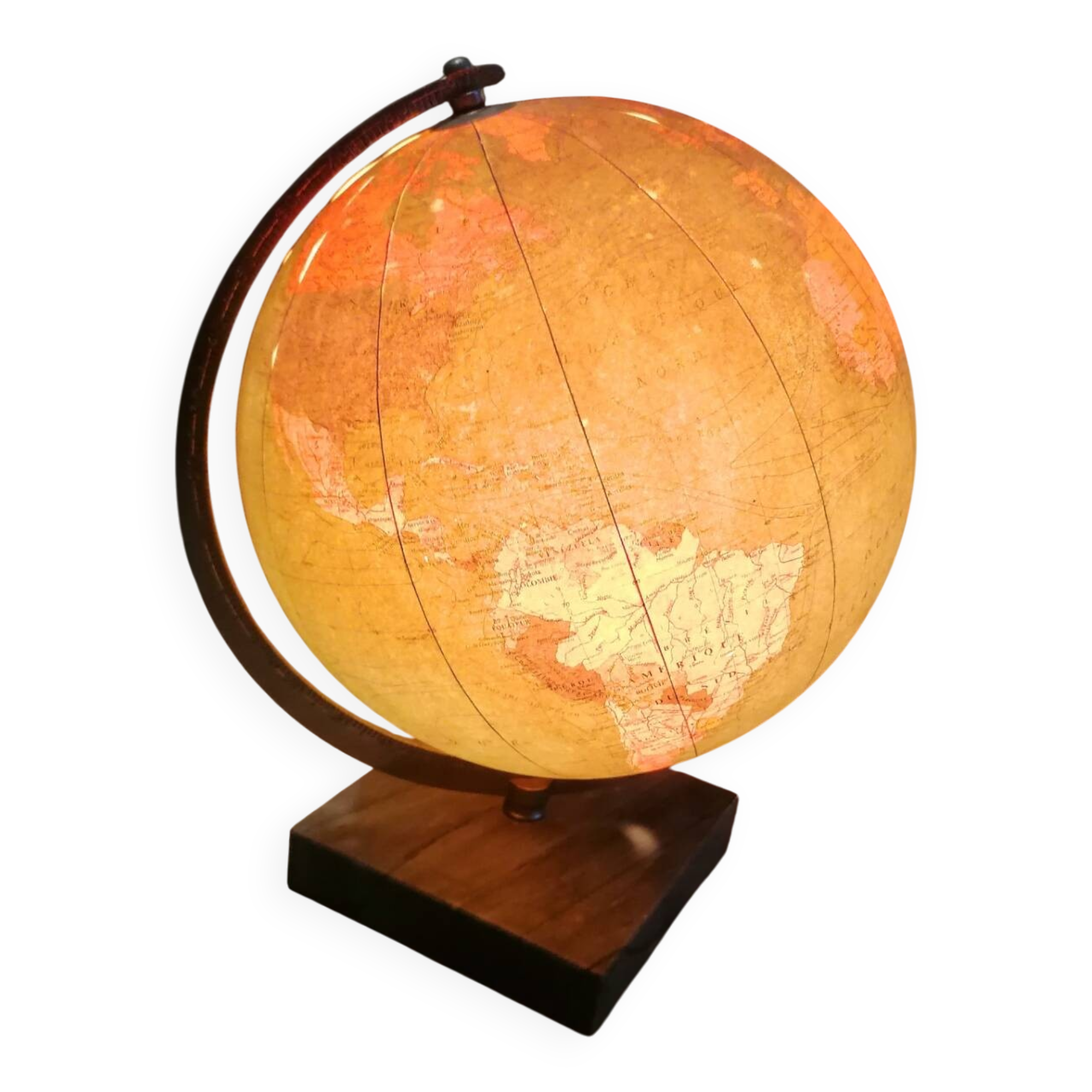 Vintage illuminated glass globe world map - 1940s