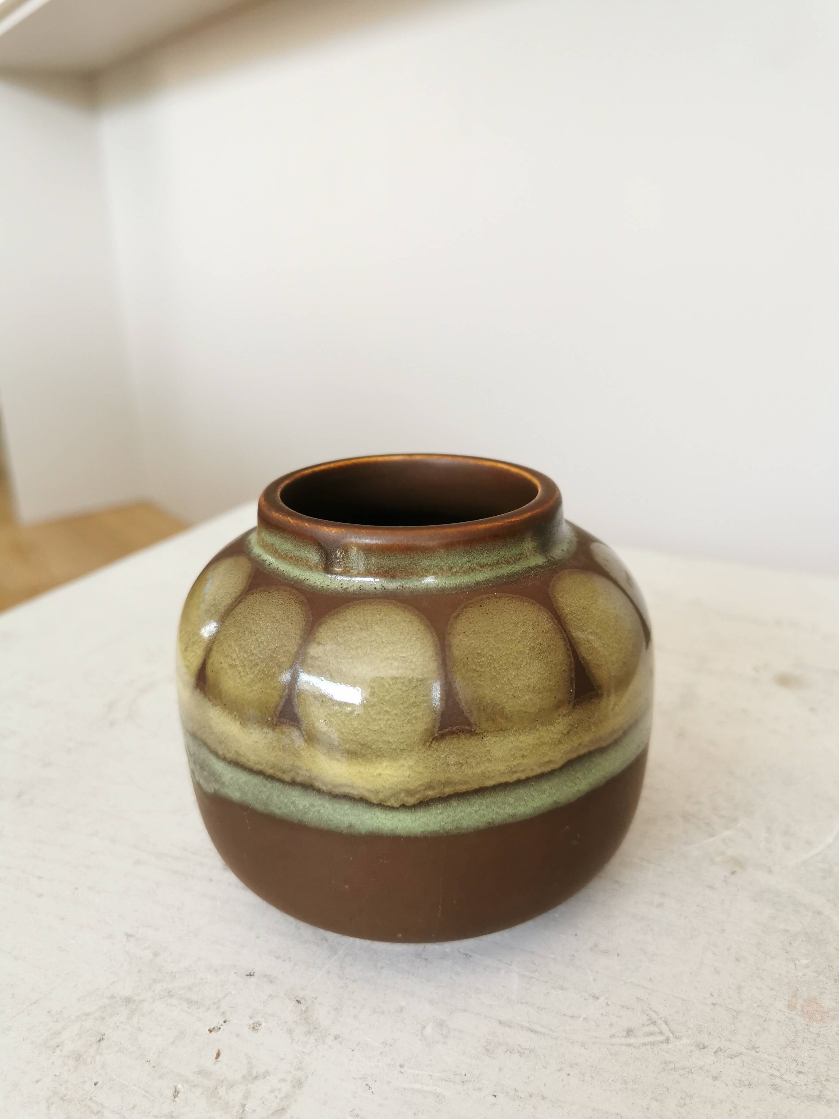 Vintage Olive Green Glazed Vase: 1970s KIL Ceramic Pottery