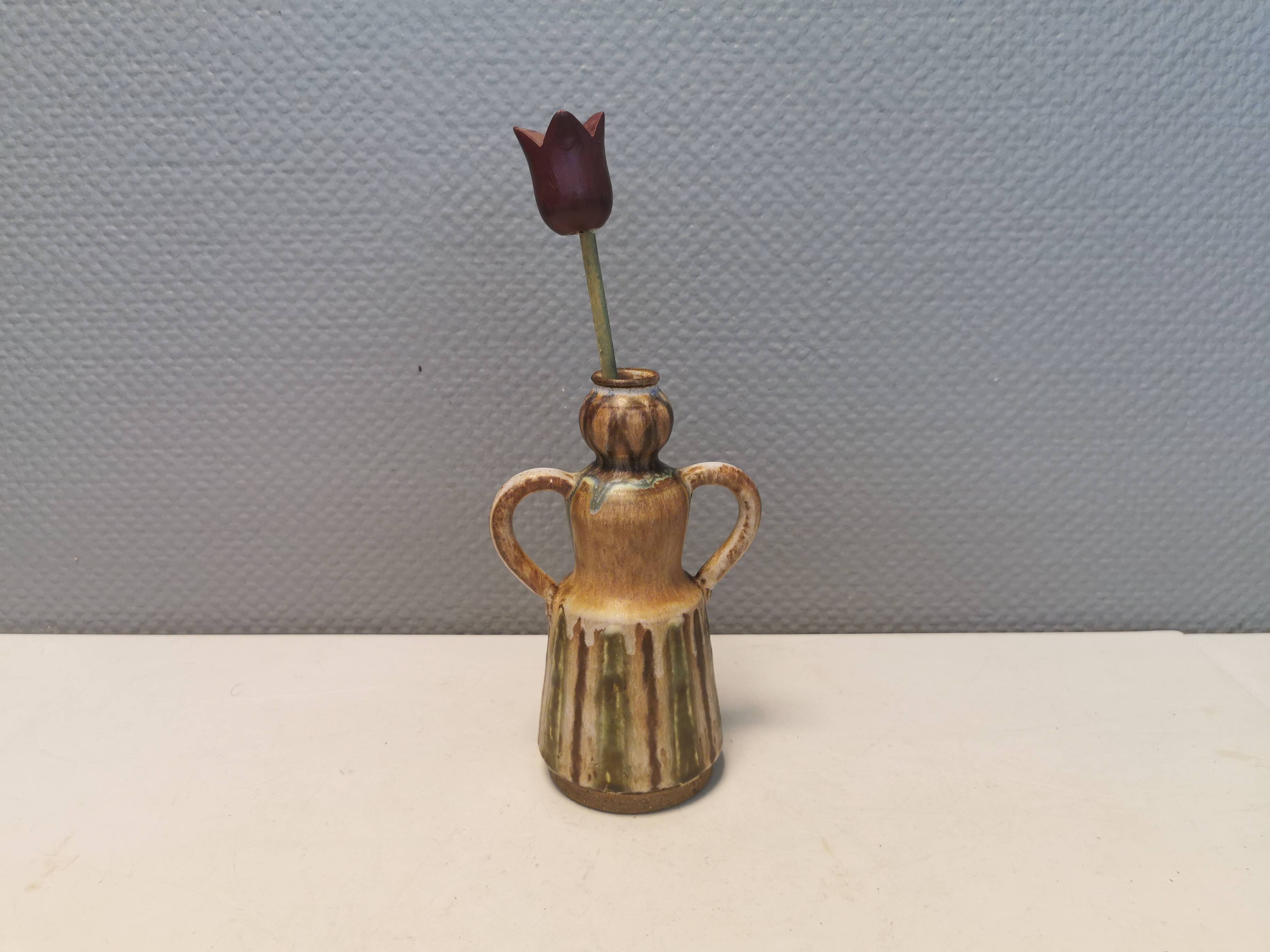 Beautiful ceramic vase in the shape of a lady, in multicolored glaze. Denmark 1970-80s