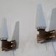Pair of Scandinavian wall lights in teak and opaline from the 1960s.