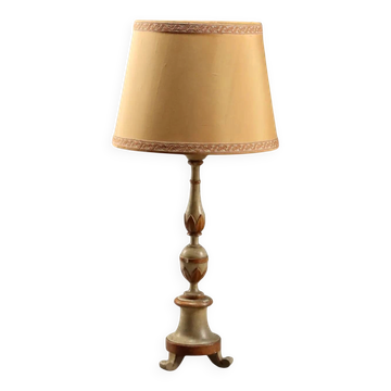 Antique carved lacquered wooden candelabrum with fabric, 19th century