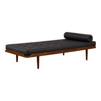 Danish mid-century teak daybed in black leather, 1960s