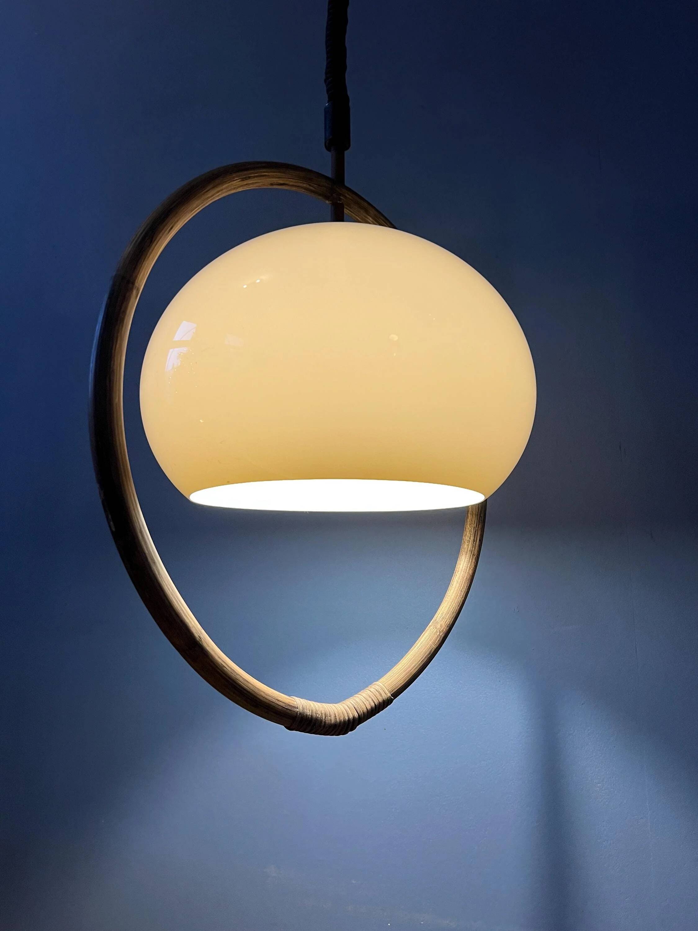 Space Age mushroom pendant light in bamboo Dijkstra Mid Century