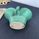 Vintage, woven basket, green, glazed earthenware, grooves, stylized, décor, French decoration, Fran