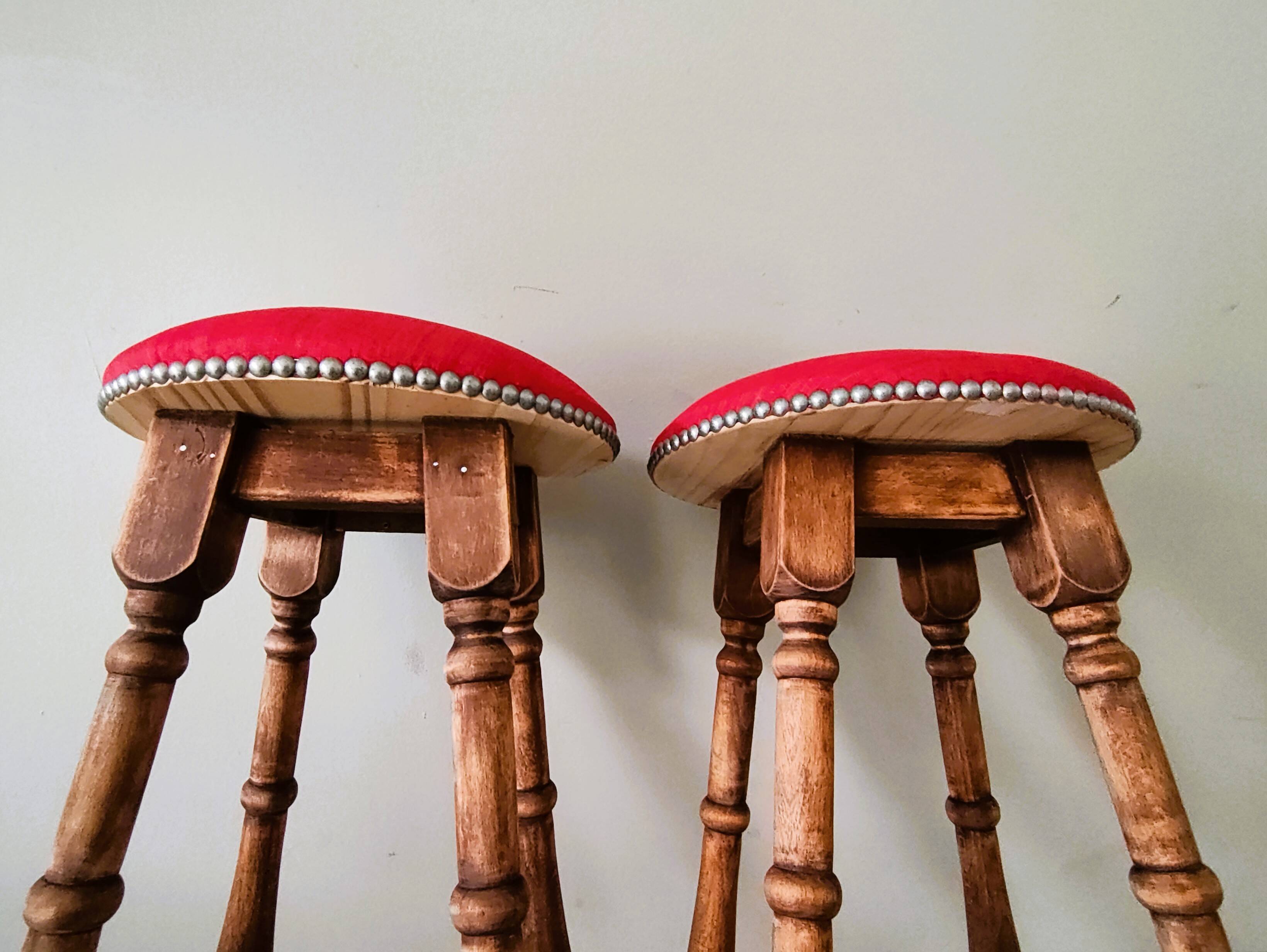 Pair of antique high stools in solid wood