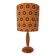 Mid-century wooden table lamp, retro-pop saffron print