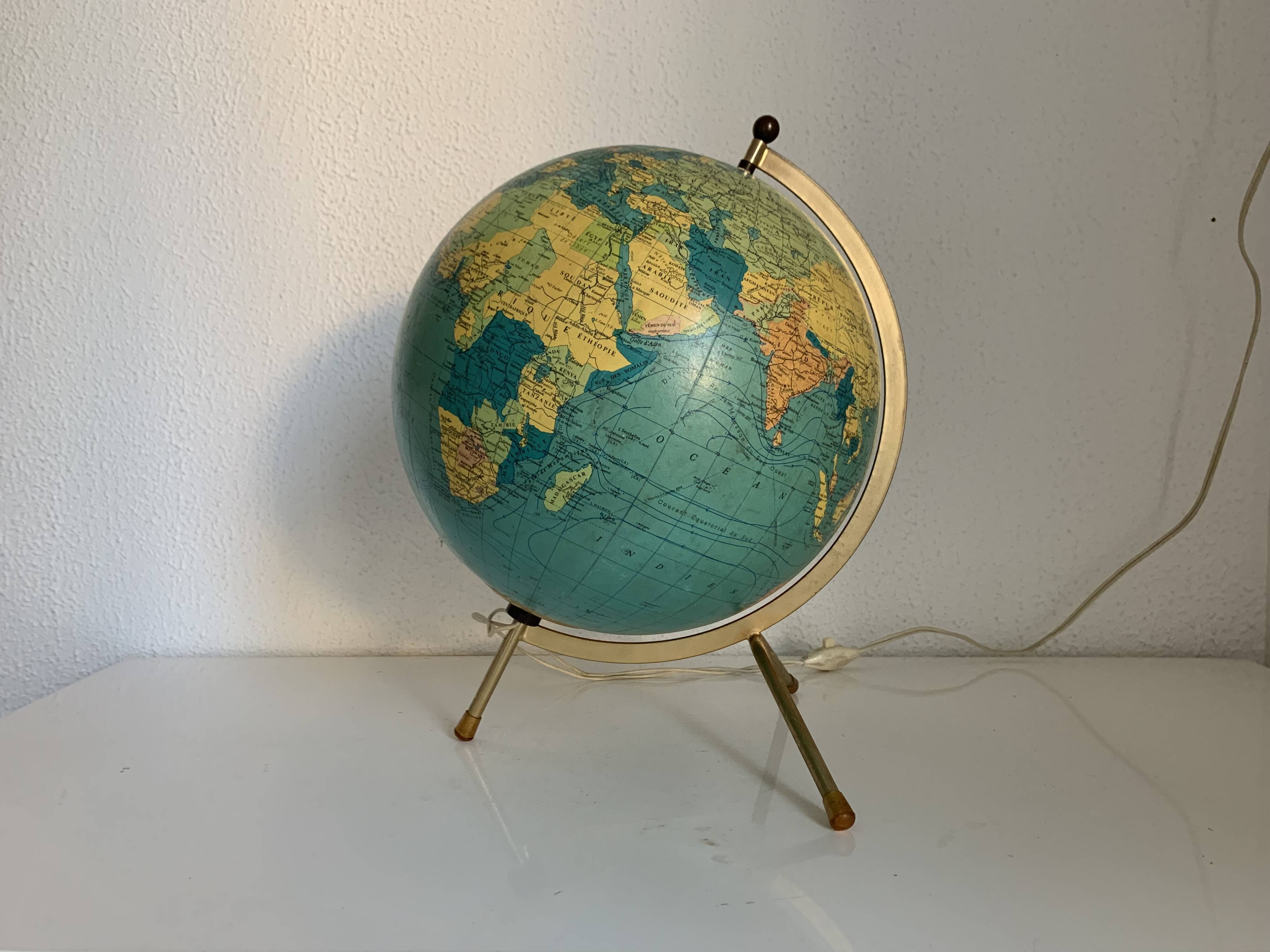 Vintage 1969 globe terrestrial tripod glass Taride - 33 cm