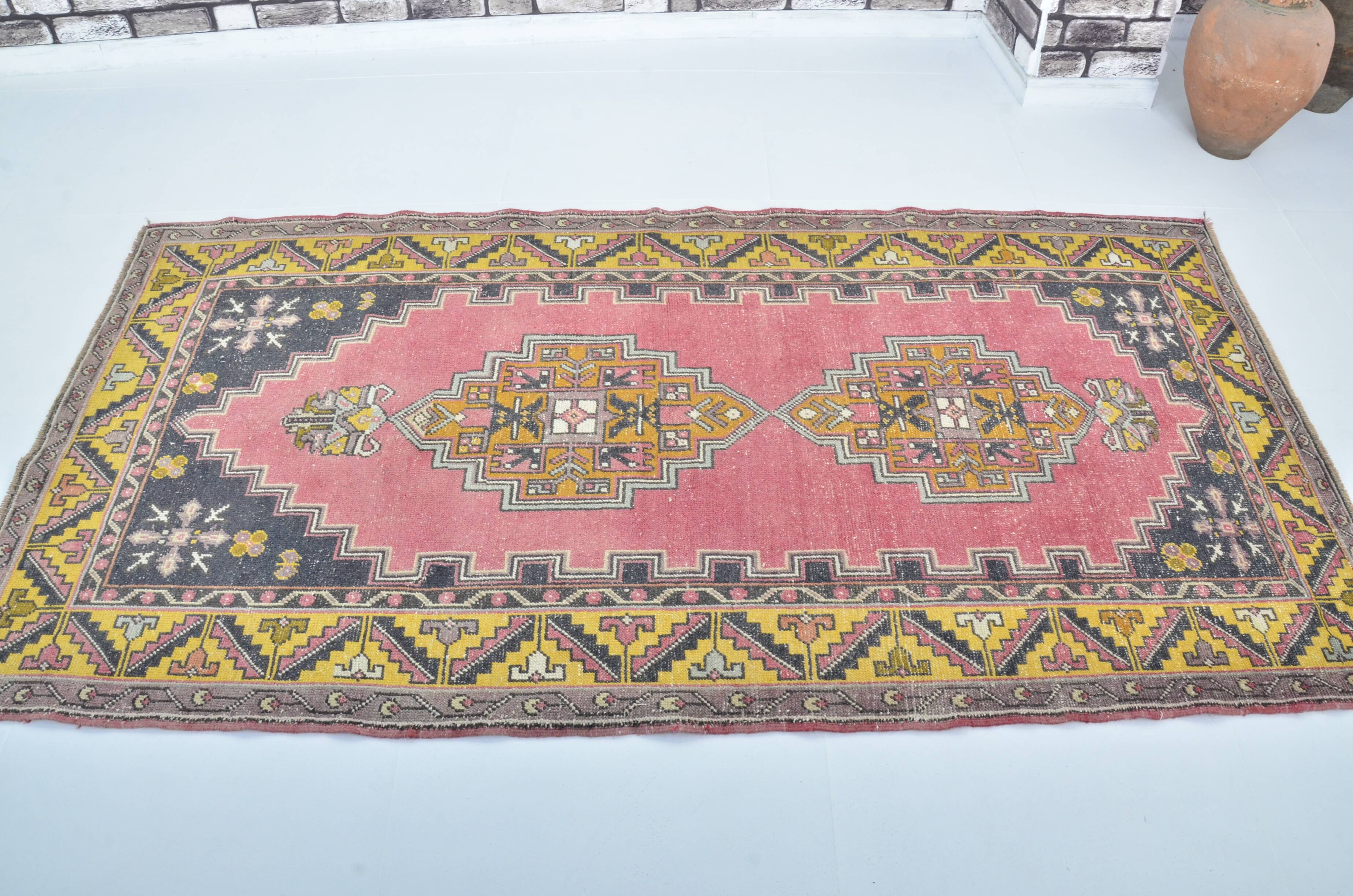 Tapis turc bio rose et jaune sku 3283