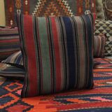 Striped Wool Kilim Pillow Cover, Handwoven Traditional Scatter Cushion- 39x39cm