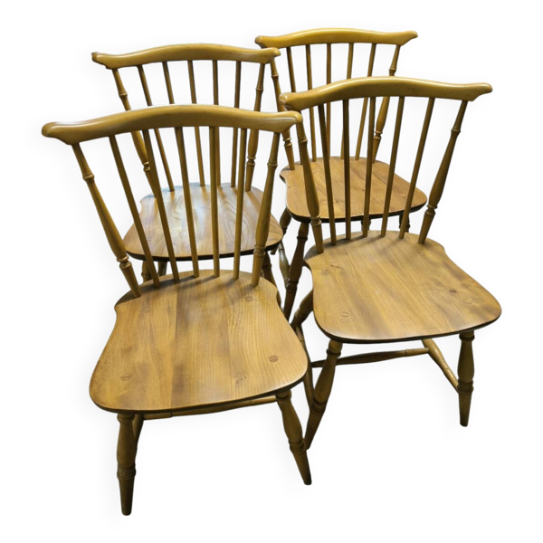 Série de 4 chaises ERCOL Orme et Hêtre 1960