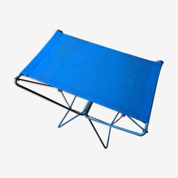 Tabouret pliant métal et tissus bleu vintage 60s