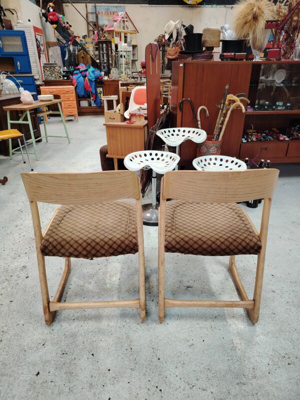 Paire de chaises ''Traineau'' Baumann en hêtre courbé - Design 1960