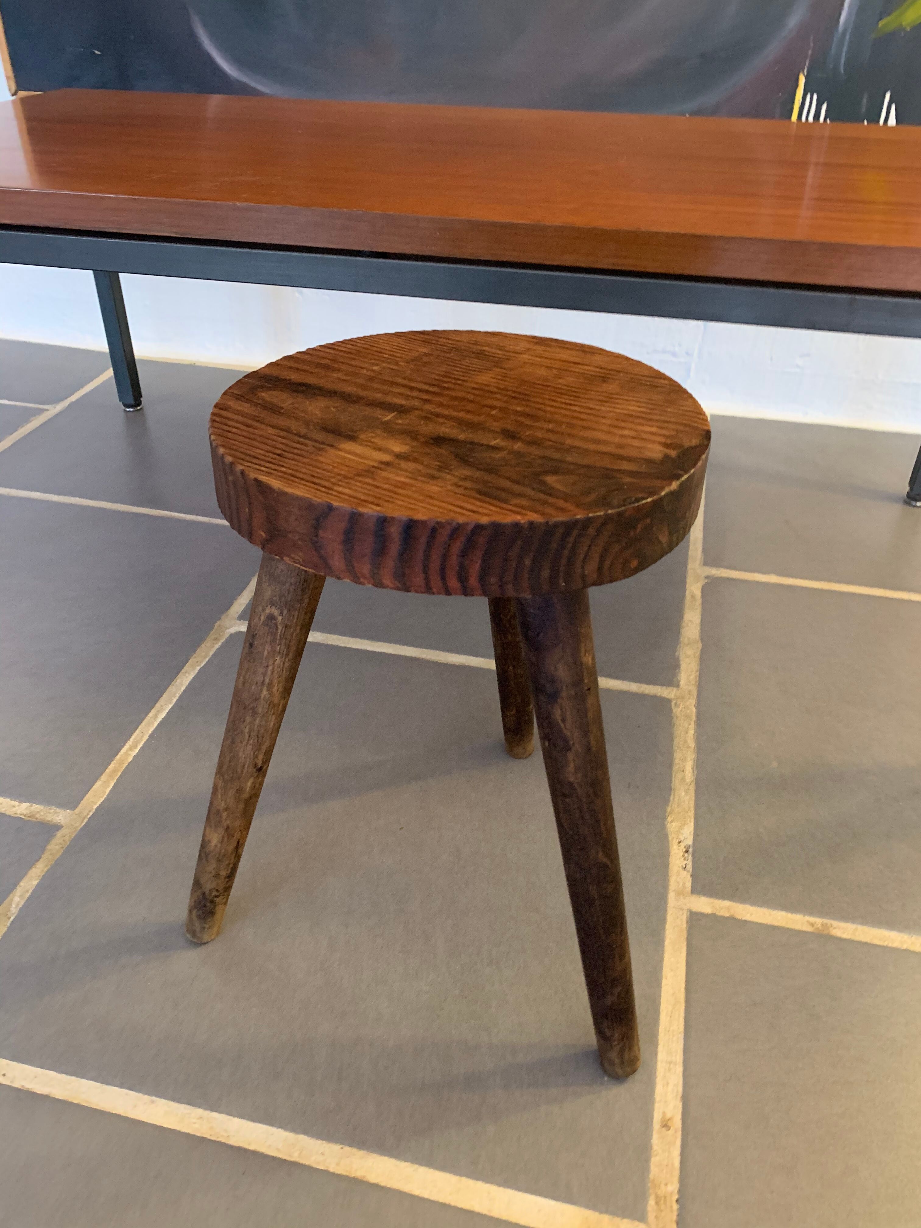 Vintage tripod wood farm stool