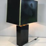 Large lamp in black lacquered wood, gilding and mother-of-pearl. French work. Circa 1970