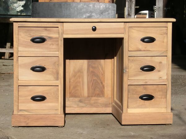 Magnifique ancien meuble de métier bureau comptoir en noyer clair massif