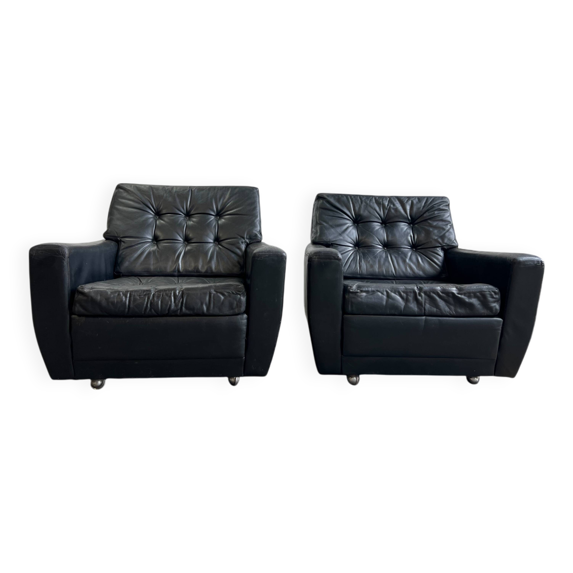 Set of 2 vintage individual seats/armchairs/club seats