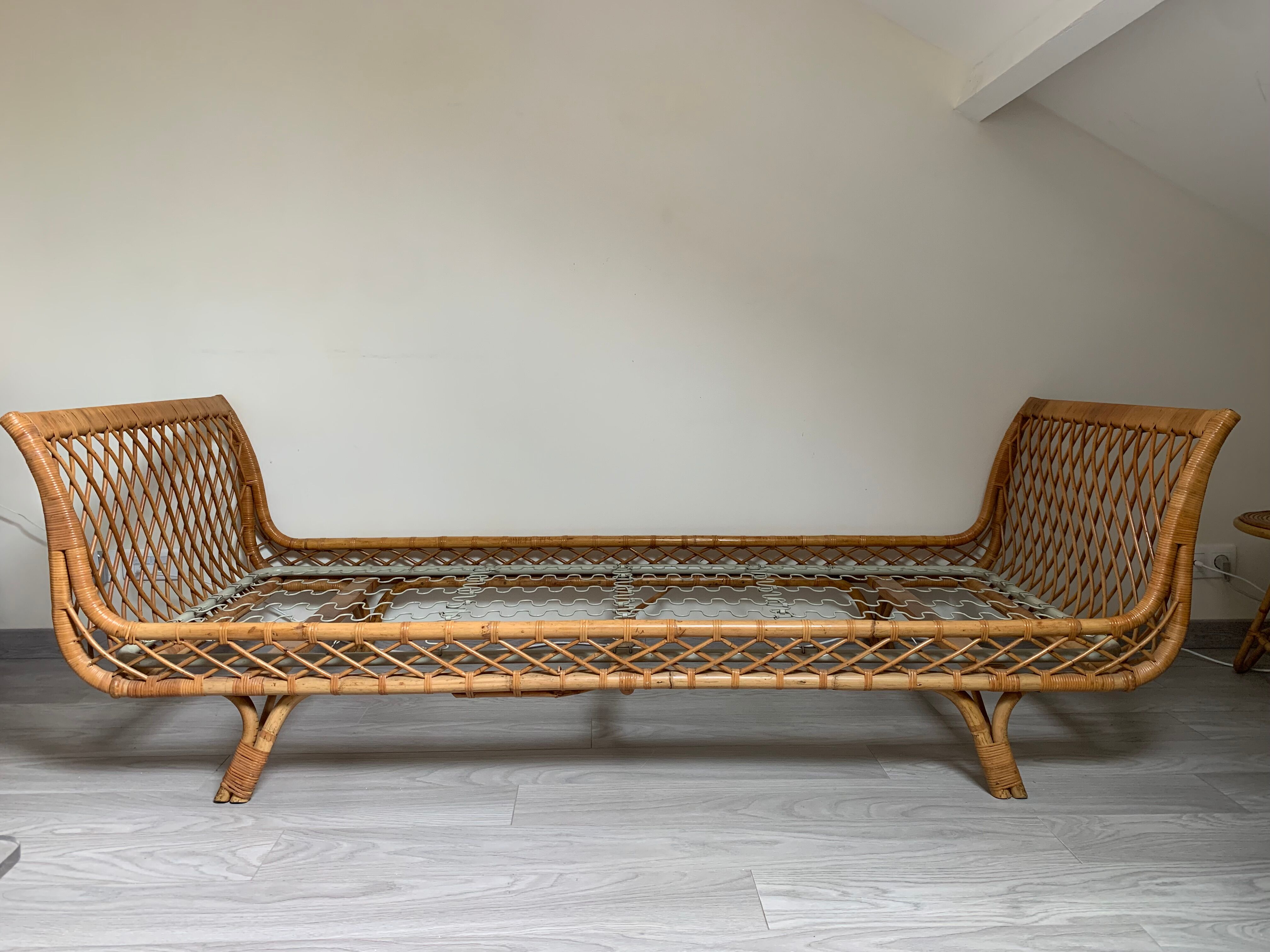 Daybed rattan bench bed 1950