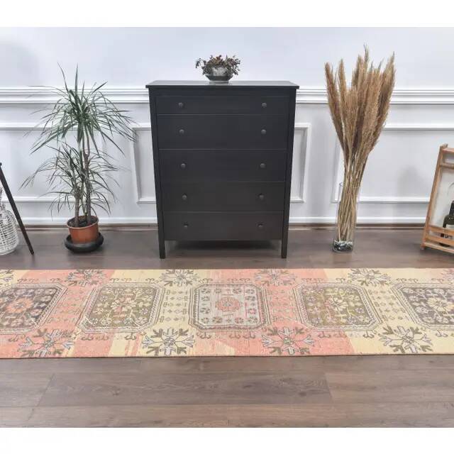 1970s Vintage Turkish Hand-Knotted Floral Runner 84x358
