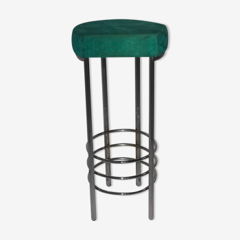 Contemporary aluminum stool and green/blue velvet