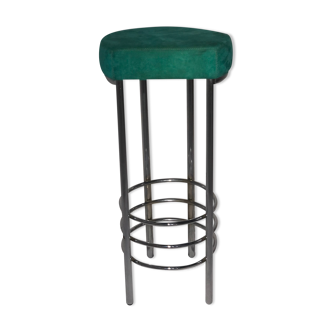 Tabouret contemporain aluminium et velours vert / bleu