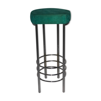 Contemporary aluminum stool and green/blue velvet