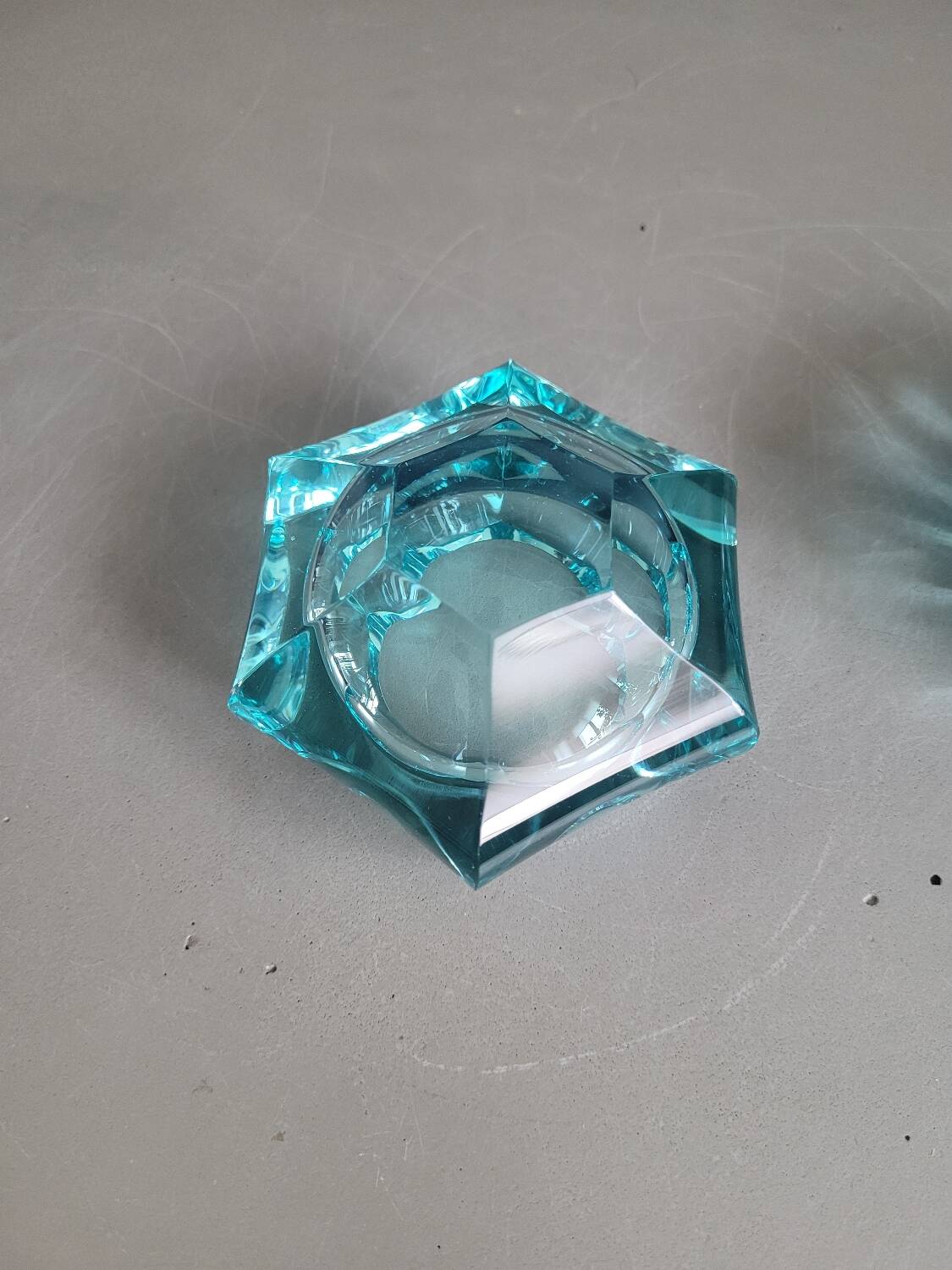 Set of 2 assorted turquoise glass ashtrays