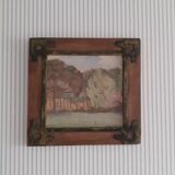Oil on wood signed undergrowth pattern in pastel tones with ferroné frame, 24x24 cm