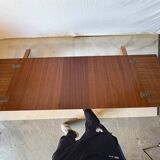 Varnished mahogany headboard, integrated bedside tables, 1960s