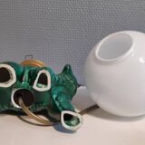 Green ceramic bear lamp and white opaline globe