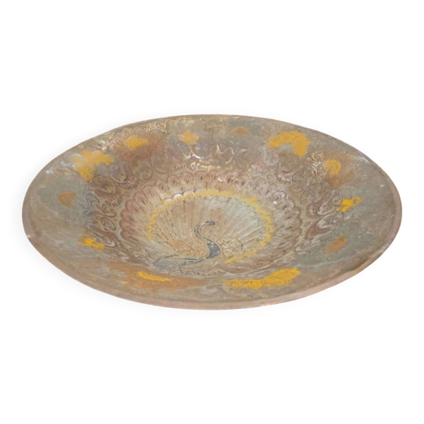 Coupe sur Piédouche / Coupelle Vintage en Laiton Ciselé — Motif Paon