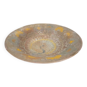 Coupe sur Piédouche / Coupelle Vintage en Laiton Ciselé — Motif Paon