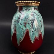 Vase CAB (Ceramics of Art from Bordeaux), turquoise green and red glaze.