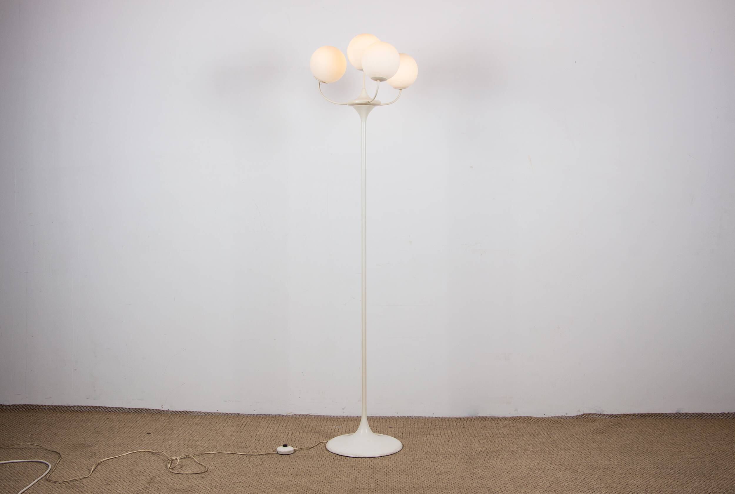 Large floor lamp, 4 branches finished with opalines, by Eva Renée Nele for Temde Leuchten 1960